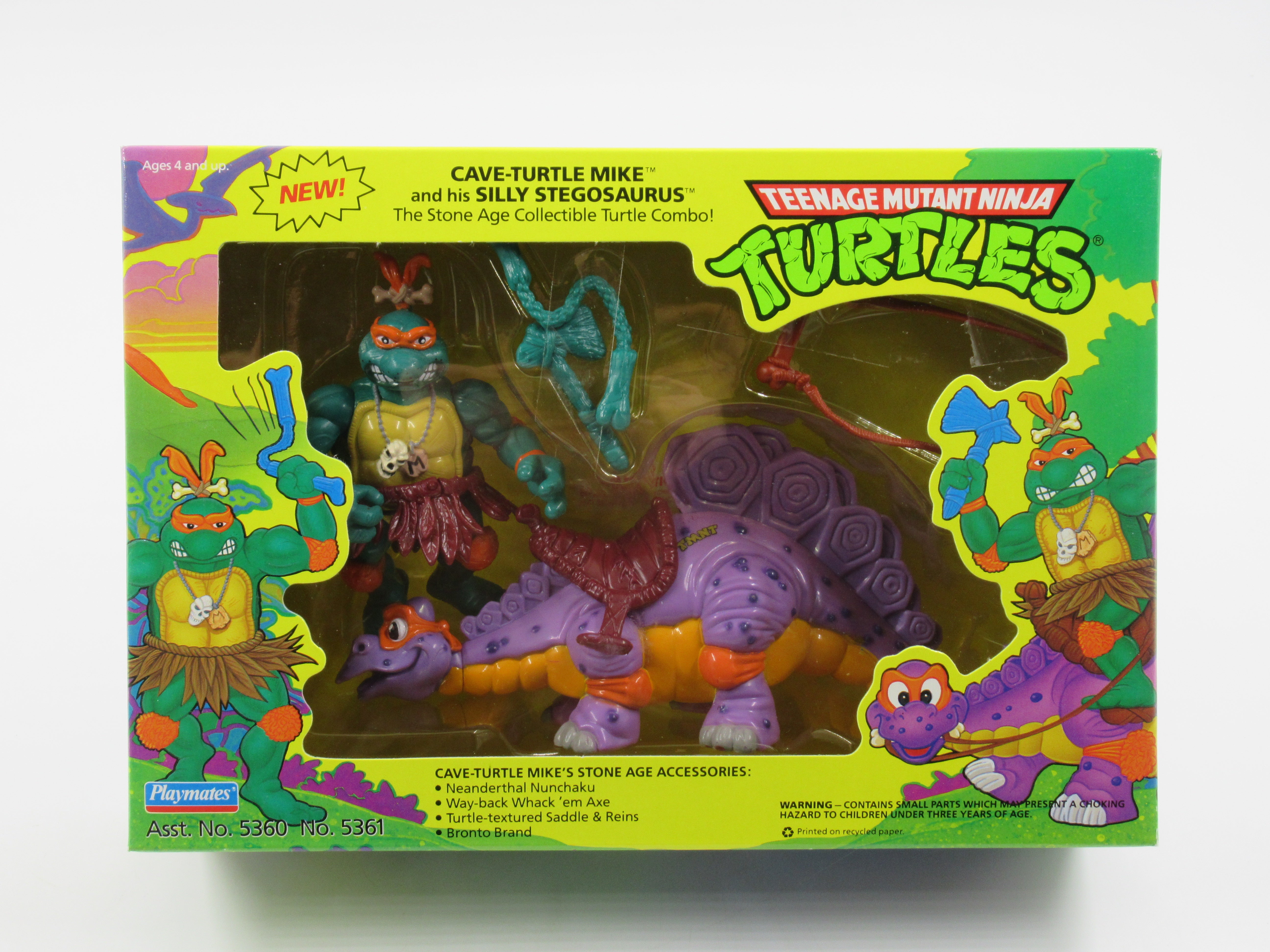 Teenage Mutant Ninja Turtles Cave-Turtle Mike and His Silly Stegosaurus 4" Figure TMNTs - Playmates (1993)
